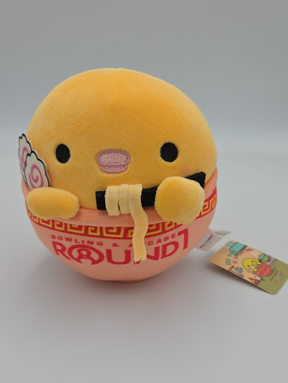 Takashoji Round 1 Yellow Chicken Ramen Bowl Plush Toy Nwts